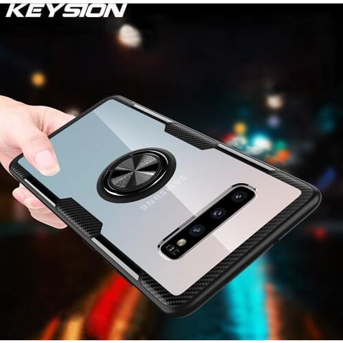 KEYSION Phone Case for Samsung Galaxy S10 Plus S10e S10+ S9 Back Cover Magnetic Car Holder Finger Ring Cases for S10 S9
