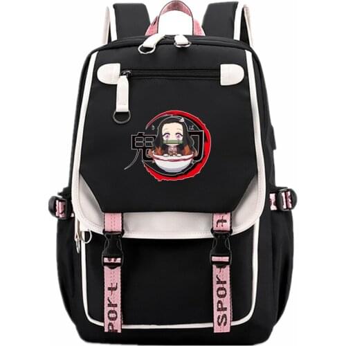 Demon Slayer: Kimetsu no Yaiba School Bags Pink Bookbag Waterproof Travel Backpack Large USB Charging Laptop Bagpack Rucksack