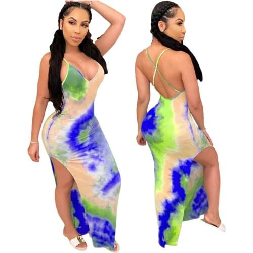 DPSDE fashion new 2020 summer casual holiday style long dresses sleeveless condole blet dresses printed floor-length dresses