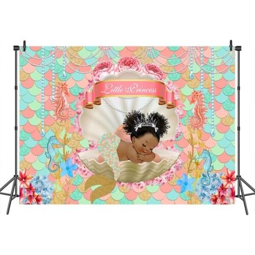 Mermaid Backdrop for Photography Baby Shower Little Princess Shell Birthday Party Backdrops Customized Photographic Background