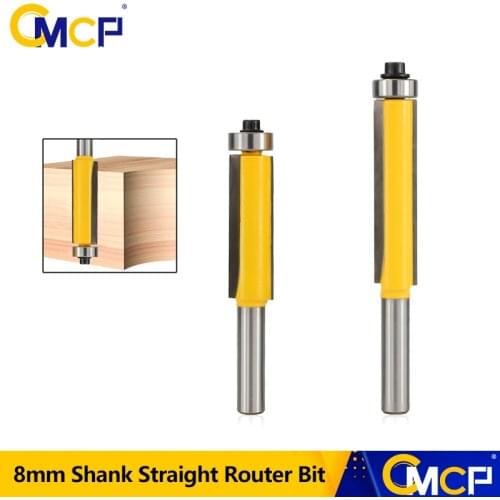 CMCP 1pc 8mm Shank End Bearing Flush Trim Router Bit For Wood Milling Cutter Carbide Engraving Bit Straight Flute End Mill