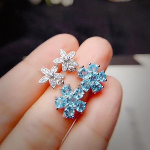 Huitan New Trendy Blue Flower Earrings for Women Aesthetic Wedding Engagement Party Female Dangle Earrings Romantic Jewelry 2021