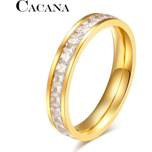 CACANA 316L Stainless Steel Ring 2021 NEW Fashion Popular Square Crystal Diamond Couples Rings Party Wedding For Women Jewelry