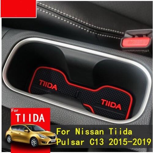 For Nissan Tiida Pulsar C13 2015-2019 Lnterior Anti Slip Mat Door Slot Pad Cup Cushion Groove Mat Car Accessories 15pcs