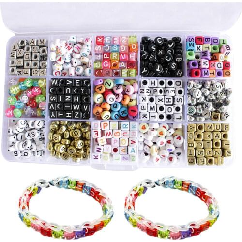 Kids Girls 1100PCS Colorful Acrylic Cube Round Alphabet Letter Loose Beads DIY Craft Bracelet Jewelry Making Accessories Toy