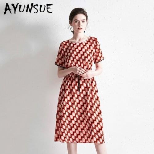 Summer Dress Women 100% Real Silk Women Party Dress Elegant Midi Dresses Women Clothes Ladies Dresses Robe Fsz-19030 YY2860