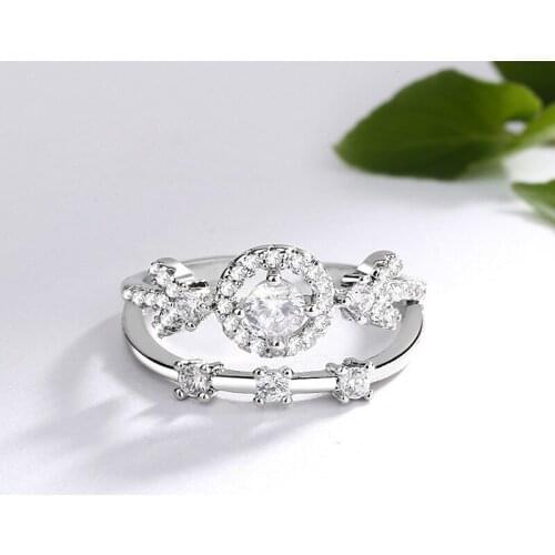 Trendy Luxury Silver Color Crystal Ring For Women Silver Color Adjustable Opening Finger Rings Wedding Party Jewelry