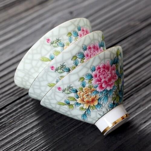 Cup Set Ceramic Teacup Bamboo-Hat Type Cup Antique Creative Enamel Master Cup Single Cup Bubble Tea Cup Small Ceramic Cups