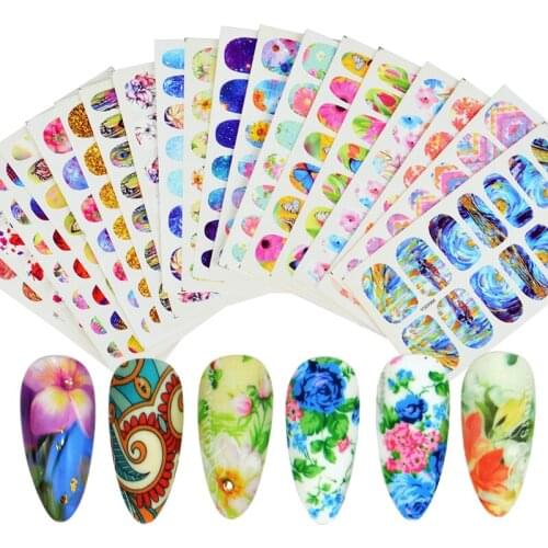 1 Set Mixed Design New Nail Art Sticker Set Black Lace Gold Silver Glitter Flower Water Decal Slider Wraps Decor Manicure