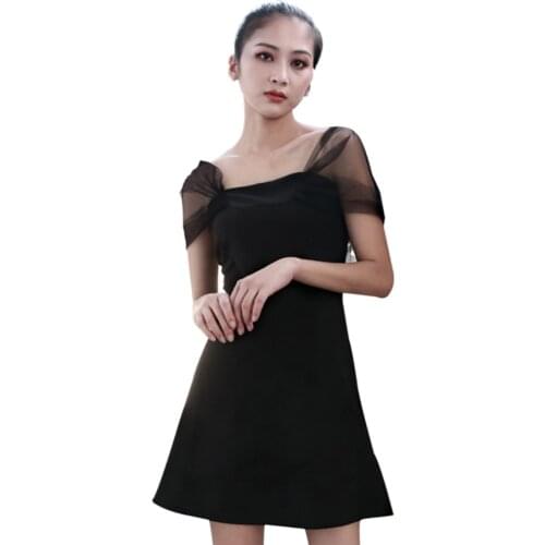 New Arrival Summer Vintage Empire Girls Dresses Off The Shoulder Black Short Dresses Slach Neck Sexy Lady Dresses