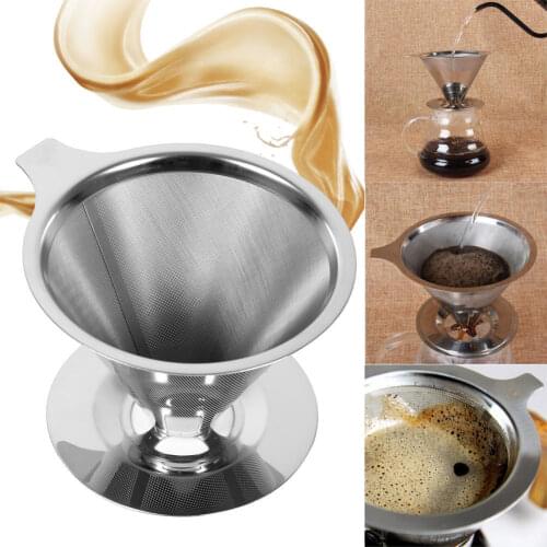 New Paperless Pour Over Coffee Dripper Stainless Steel Reusable Coffee Filter