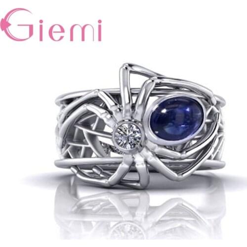 Wedding Blue Crystal Spider Insect Rings Cubic Zirconia 925 Sterling Silver Engagement Ring Fashion New Brand Bijoux For Women