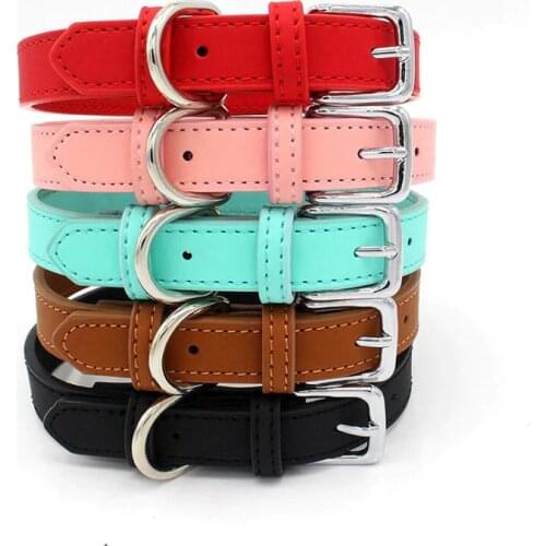 5 Colors PU Small Dogs Collars XS-M Adjustable Zinc Alloy Solid Color Puppy Collar Comfortable Durable Pets Supplies Accessories
