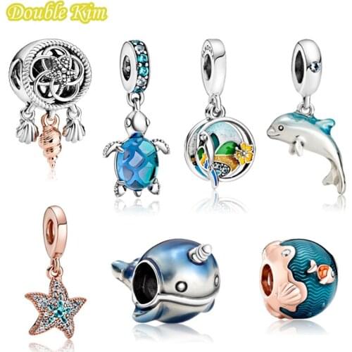 Charms Bead Pendant Ocean Series Alloy Dripping Zircon Dangle Beads Classic Fit Women Charm Bracelet Bangle DIY Jewlry Making