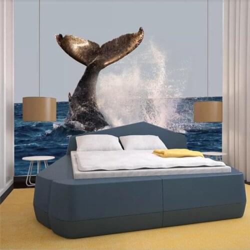 Custom wallpaper Mediterranean blue ocean whale wave mural decoration - high-grade waterproof material