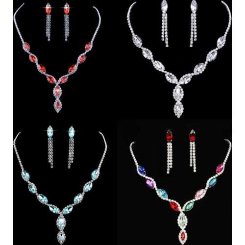 Popular Horse Eye Shape Rhinestone Jewelry Set Bride Wedding Jewelry Set Engagement Earrings Necklace Wedding Dress Accessories