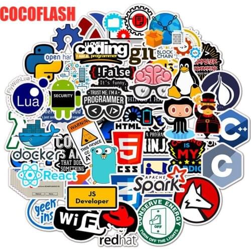 10/50Pcs/lot Internet Java Sticker Geek Programmer Php Docker Html Bitcoin Cloud C++ Programming for Laptop Car DIY Stickers