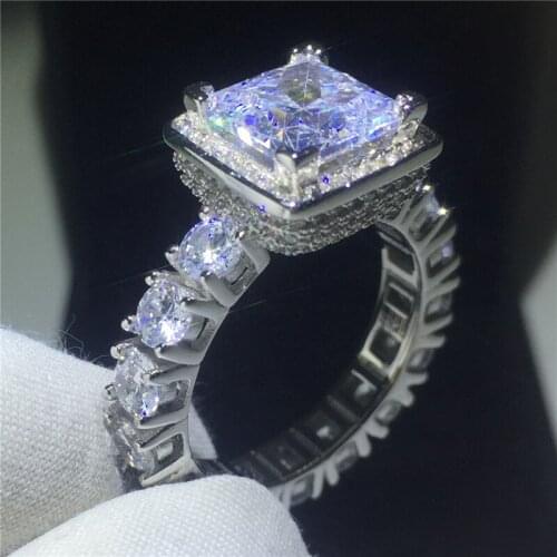 Luxury Court Style Engagement Wedding Band Rings for women men AAAAA zircon cz White Gold Filled 925 silver ring Bridal Jewelry