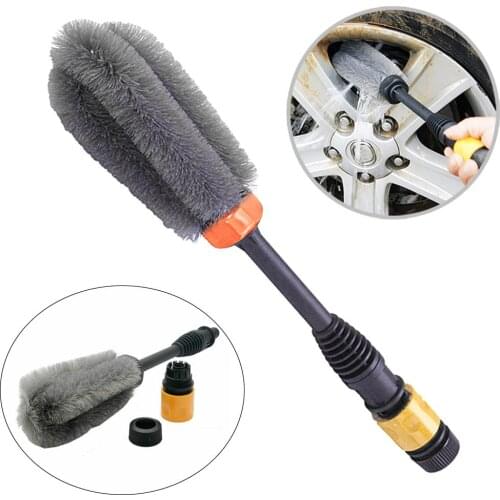 Car Handle Washing Brush Clean Tools Water-driven Rotating Cleaning Brush For Car Motorcycle Bicycle Wheel Tire Rim Brush
