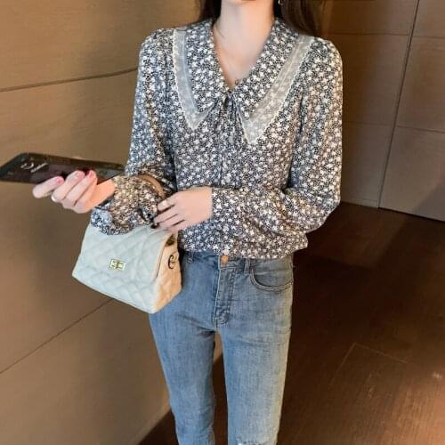 Vintage floral print blouse women Casual long sleeve female top shirt v-neck streetwear office ladies blouse shirt
