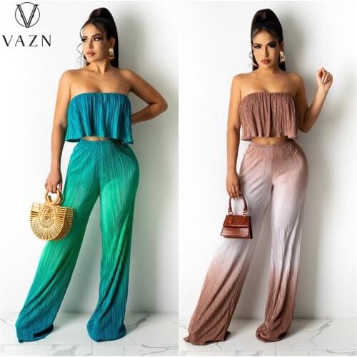VAZN 2021 Spcial Sleeveless Strapless Print High Waist Bandage Womens Clothing 2PCs Set Beach Ladies Women Suits