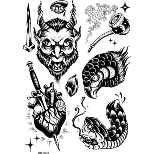 Vampire Waterproof Temporary Tattoo Sticker Tatuagem Pierce the heart Tatoo Kids body Stickers tobacco pipe Henna Tattoos