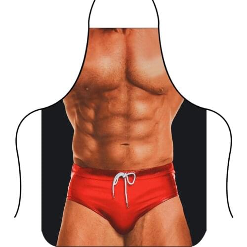 Funny 3D Kitchen Apron Digital Printed Sexy Naked Men Aprons Super muscle Hero Pattern Dinner BBQ Barbecue Cooking Uniform