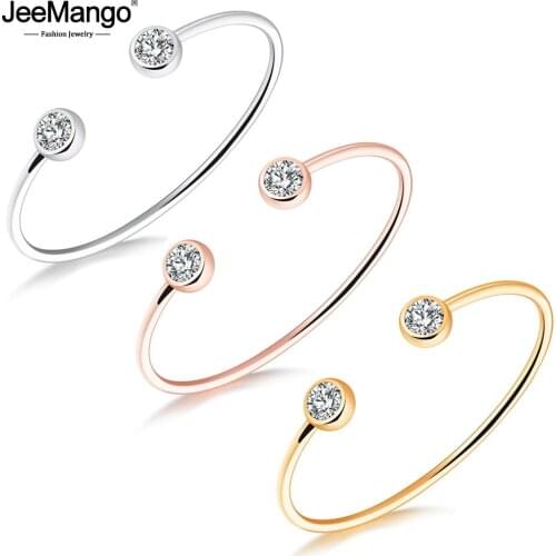 JeeMango Trendy OL Stylestainless steel Open Bangles For Women Classic Inlaid Cubic Zirconia Wedding Cuff Bracelets JB18094