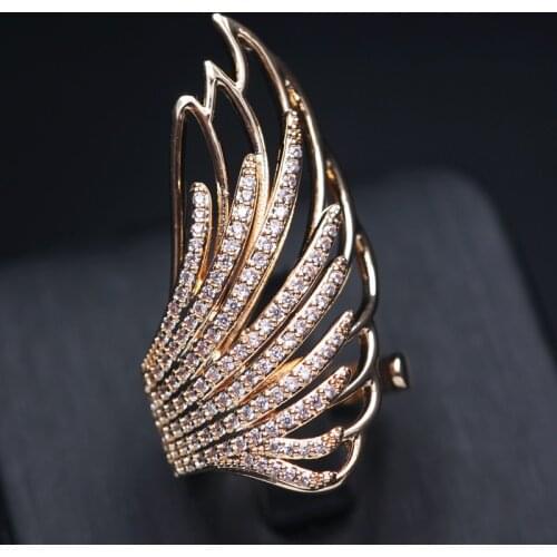 Luxury Angel wings Open Finger Rings For Women Full Paved Cubic Zirconias Adjustable Punk Engagement Dubai Bridal Statement Ring