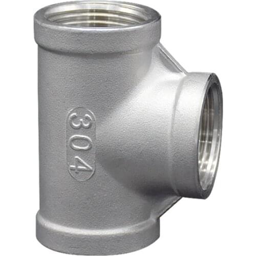 1/8" 1/4" 3/8" 1/2" 3/4" 1" 1-1/4" 1-1/2" Equal NPT Female Thread 304 Stainless Steel Tee Type Three Way Pipe Fitting Connector