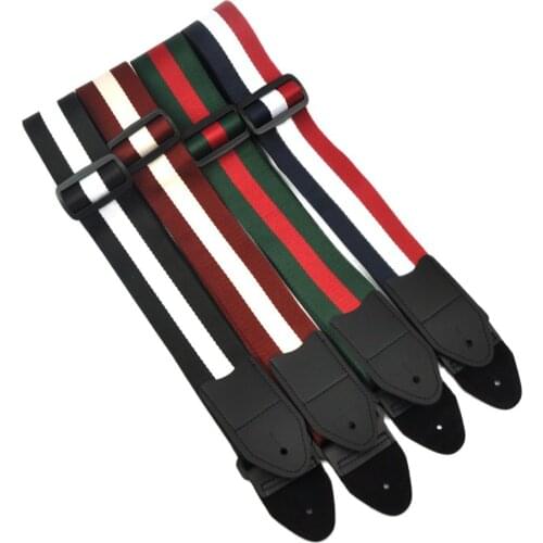 1 Piece Cotton Stripe Leather Head Guitar Strap 2" Wide