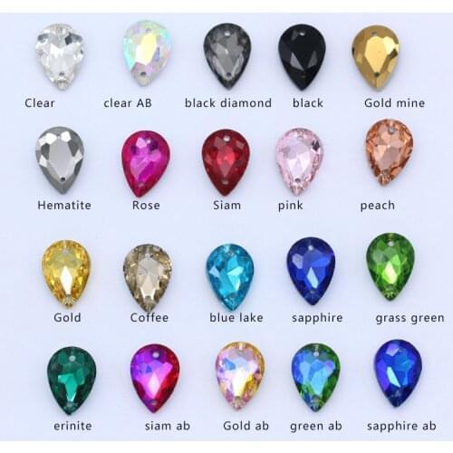 15p 18x25mm Color Teardrop Crystal Sew On Rhinestones Pointback Glass Droplet Sewing Gemstone jewelry making beads Wedding Dress