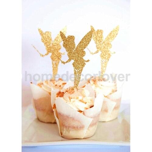 20pcs Glitter Paper Angel Fairy Cake Topper Pick Wedding Party Favor Decoration