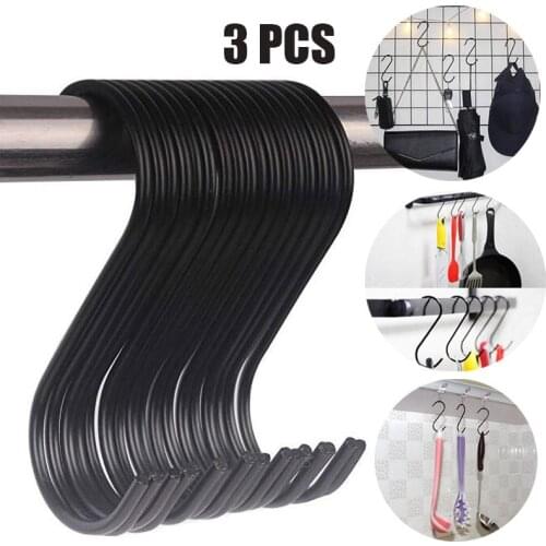 3-Pack Black Round Heavy-Duty S Shaped Hooks Kitchen S Type Hooks