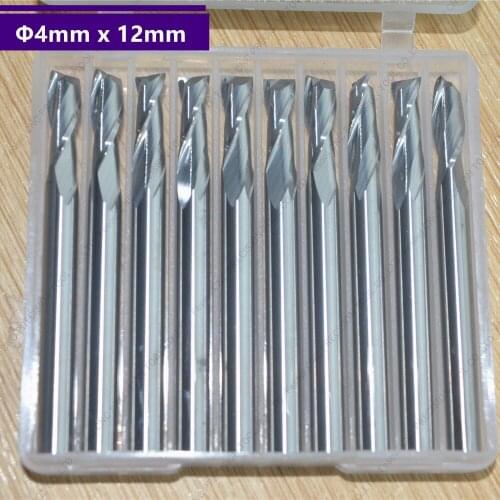 4mm*12mm,10pcs,Free shipping 2 Flutes End Mill,CNC machine milling Cutter,Solid carbide woodworking tool,PVC,MDF,Acrylic,wood