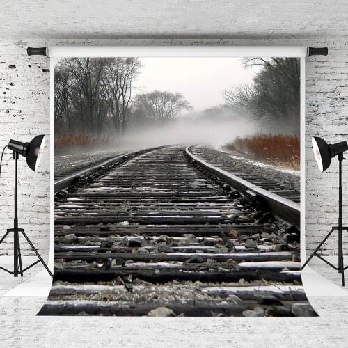 VinylBDS 10X10FT Railway Train Stones Photography Backdrops Children Studio Backdrop Black And White Photo Background