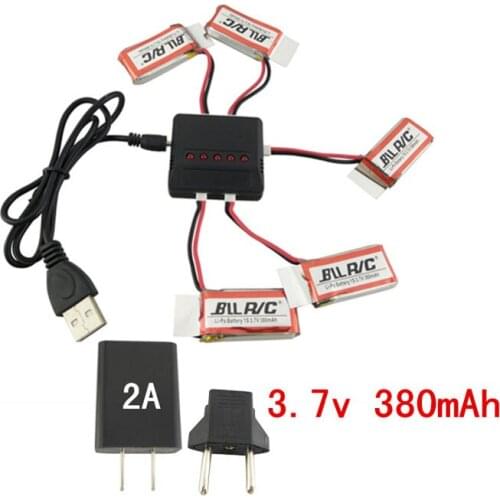 5Pcs/lot 3.7V 1S 380mAh Lithium Battery W 5 In 1 Charger And Charger Plug For Hubsan X4 H107L / C / D UDI U816 SYMA X11C