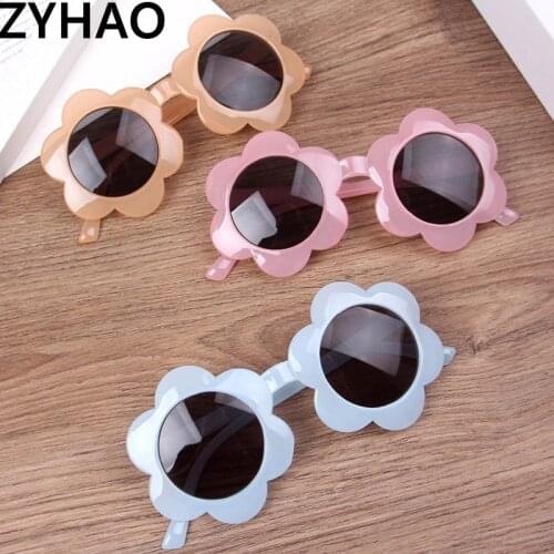 2021 Vintage Children Sunglasses Kids Pink Shades Round Glasses Baby Fashion Cute Flower Sun Glasses Boys Girls Eyewear Oculos