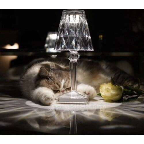 Acrylic Diamond Table Lamps Bedroom Bedside Modern Italian Kartell Desk Lamp Stand Led USB Night Light Bar Restaurant Home Decor