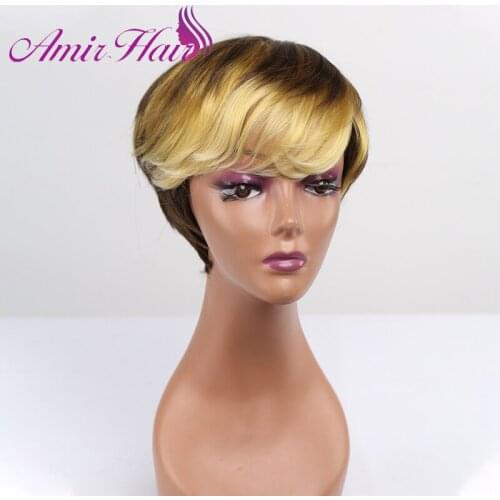 Amir Short Synthetic Hair Pixie Cut Mix Brown Straight Wigs For Women Heat Resistant Daily WIg
