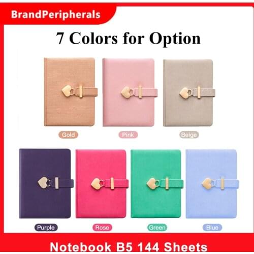 B6 Diary Heart Shaped Lock Diary with Lock and Key PU Secret Notebook Vintage Travel Journal 144 Sheet Lined Paper Soft Cover