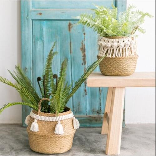 Macrame Decoration Wicker Basket Garden Flower Pot Storage Rattan Basket Home Organizer Basket Fruit Basket