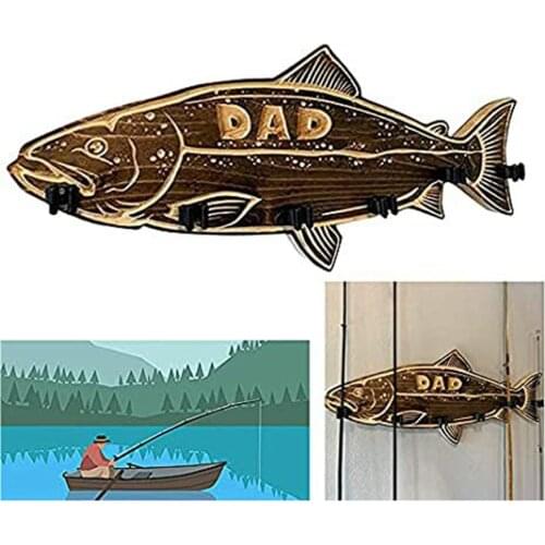 Wooden Fishing Rod Holder Largemouth Bass Redfish Fishing Pole Storage Rack Garage Door Wall Mount 6 Fishing Rod Supports