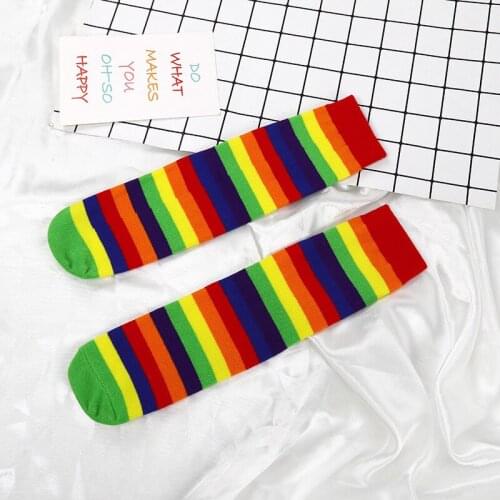 Long Knee High Funny Stripes Color Socks Cotton Rainbow Thigh High Toddler Kids Socks Baby Girl Ropa Bebe Baby Stuff BW50TW