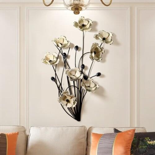 European 3D Wrought Iron Wall Hanging 3D Stereo Flower Crafts Wall Decoration Porch Home Wall Background Metal Mural Accessories