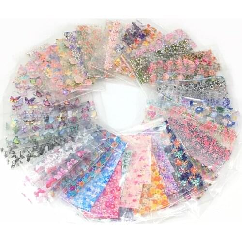 20/30/50 Sheets Flower Nail Foils for Nails Floral Transfer Paper Butterfly Stickers Adhesive Wraps Set DIY Nail Art Decorations