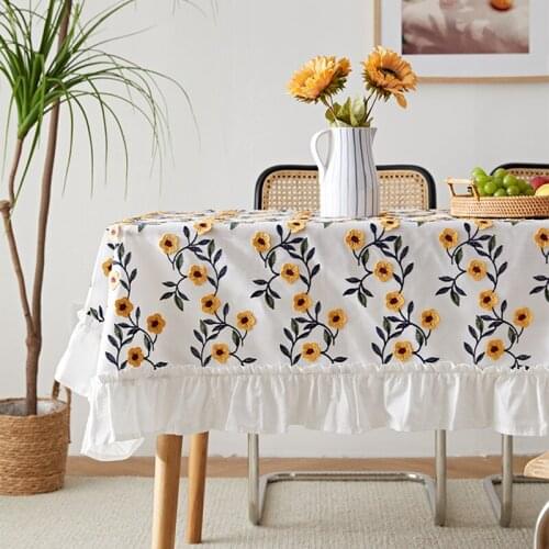 Cotton Floral Embroidered Tablecloth For Party Banquet Hotel Home Decoration Rural Luxury Home Mantel Mesa Table Cover