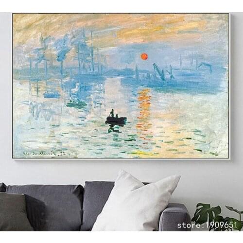 Cotton no frame Monet impression sunrise landscape canvas printings oil painting printed on cotton wall art decoration picture