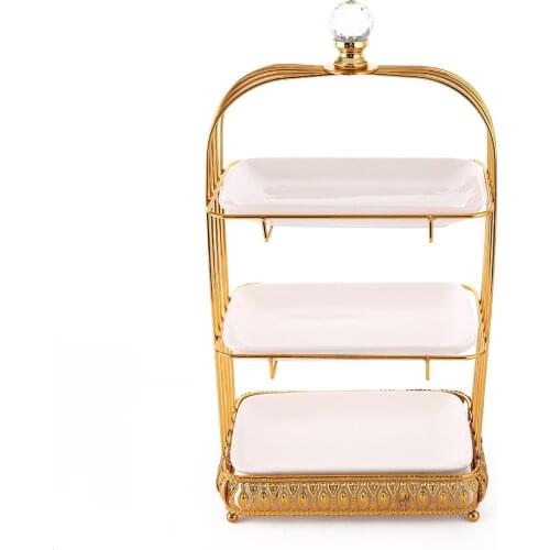 Crystal decoration double-layer ceramic metal snack rack kitchen supplies three-layer ceramic cake plate fruit plate