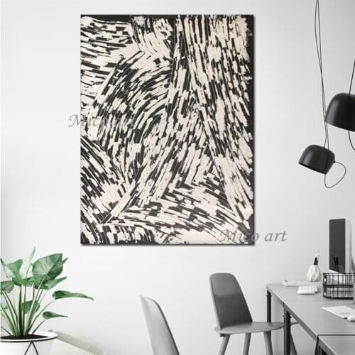 Unframed Oil Painting With Black And White Texture New Arrival Home Decoration 100% Handpainted Abstract Picture For Living Room